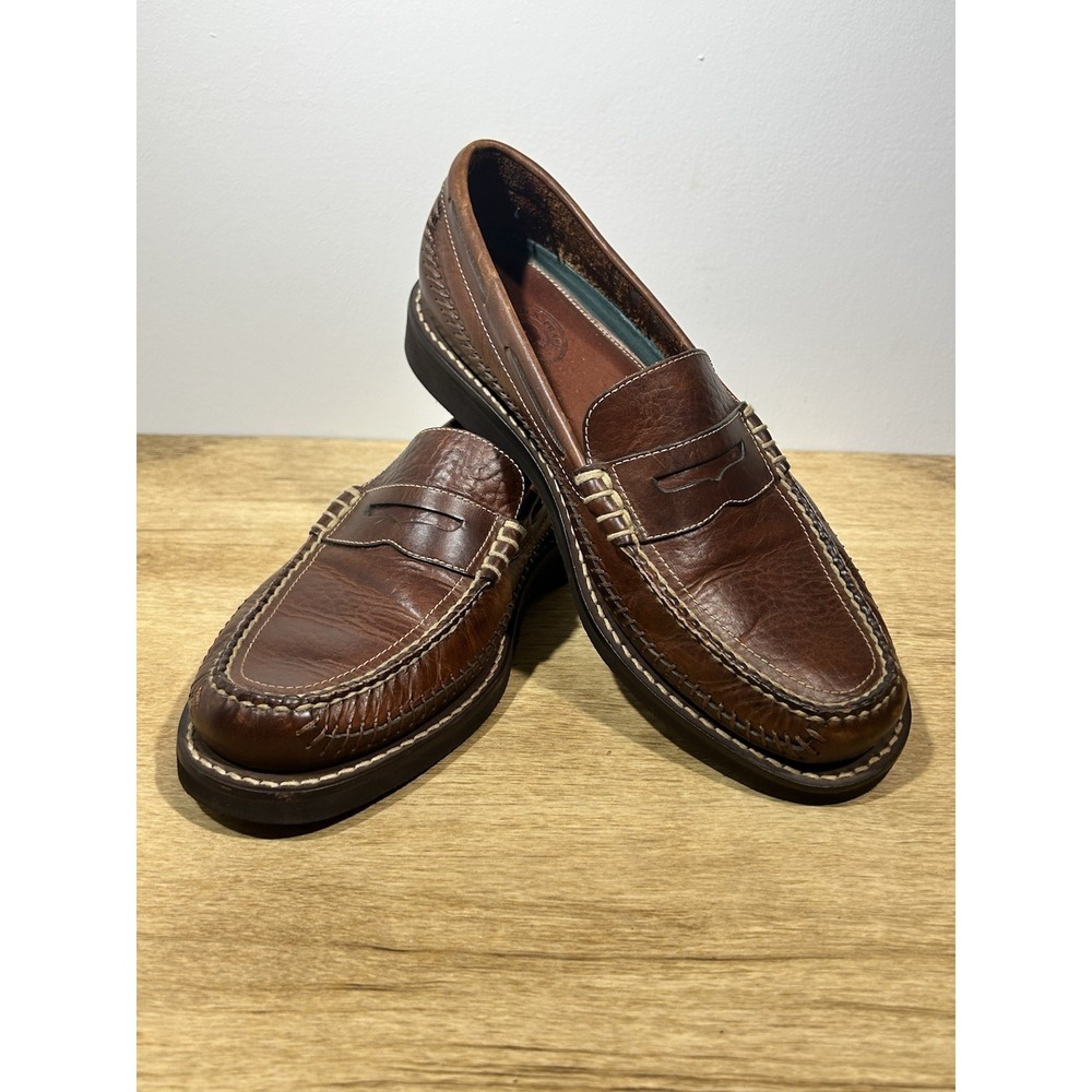 H. S. Trask Men's Brown Pebbled Leather Penny Loafers Size 9M Slip On H1173236